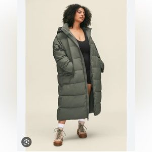 Girlfriend Collective Long Recycled Puffer in Thyme